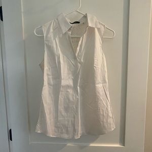 Tahari White Lace Back Collared Top